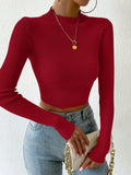Buy SHEIN Priv̩ Mock Neck Ribbed Knit Crop Sweater in Pakistan