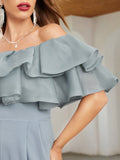 Buy SHEIN Privé Off Shoulder Layered Ruffle Detail Palazzo Jumpsuit in Pakistan
