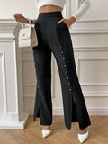 Buy SHEIN Priv̩ Pearls Beaded Split Hem Flare Leg Pants in Pakistan