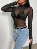 Buy SHEIN Priv̩ Semi-high Neck See-through Mesh Top in Pakistan