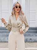 Buy SHEIN Priv̩ Shawl Collar Button Front Crop Blouse in Pakistan