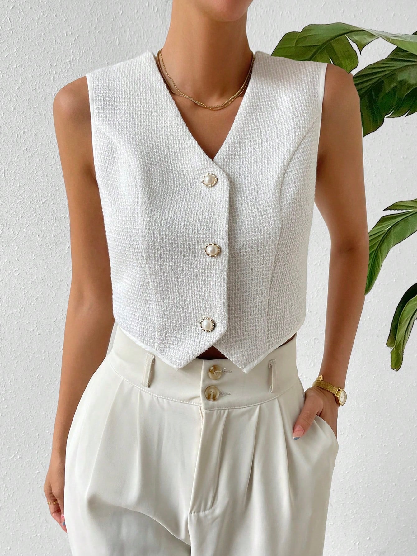 Buy SHEIN Privé Solid Button Front Waistcoat in Pakistan