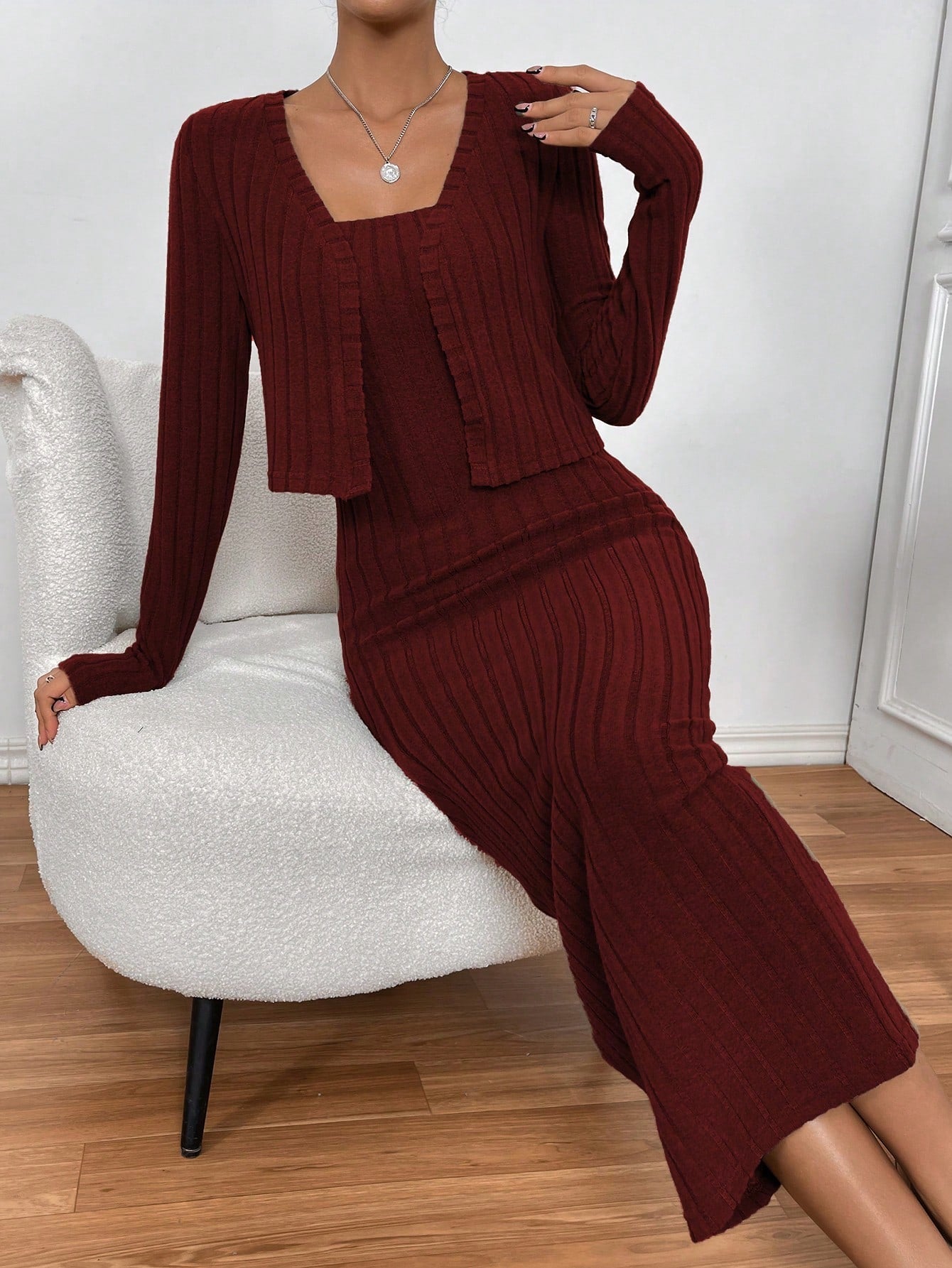 Buy SHEIN Privé Solid Tube Dress & Open Front Jacket in Pakistan