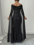 Buy SHEIN Raffinéa Elegant Off-Shoulder Sparkly Cape Evening Dress in Pakistan