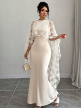 Buy SHEIN Raffinéa Women's Solid Color Round Neck Cape Sleeve Lace Patchwork Elegant Long Dress in Pakistan