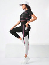 Buy SHEIN Running Colorblock Sports Tee & Phone Pocket Side Leggings in Pakistan