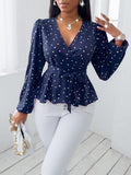 Buy SHEIN SXY Random Heart Print Surplice Neck Belted Blouse in Pakistan