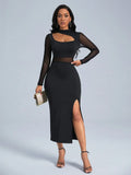 Buy SHEIN Slayr Cut Out Front Contrast Mesh Split Thigh Dress in Pakistan