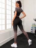 Buy SHEIN Sport Studio 2pcs Seamless Ombre Print Gym Set Fitness Wear Fitted Tee & Tummy Control Leggings Workout Women Setwomen Workout Set Women Leggings Set in Pakistan