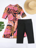 Buy SHEIN Swim Mulvari Summer Beach Tropical Print Zip Front Top & Short Leggings Swimsuit in Pakistan