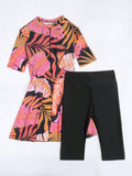 Buy SHEIN Swim Mulvari Summer Beach Tropical Print Zip Front Top & Short Leggings Swimsuit in Pakistan