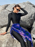 Buy SHEIN Swim Mulvari Women Summer Beach Stand Collar Long Sleeve Zipper Front One-Piece Burkini & Tie-Dye Cover Up Skirt For Vacation in Pakistan