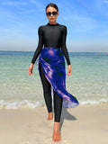Buy SHEIN Swim Mulvari Women Summer Beach Stand Collar Long Sleeve Zipper Front One-Piece Burkini & Tie-Dye Cover Up Skirt For Vacation in Pakistan