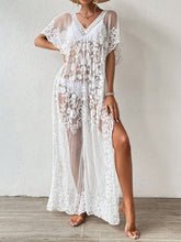 Buy SHEIN Swim Summer Beach Embroidery Mesh Scallop Trim Split Thigh Cover Up in Pakistan