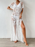 Buy SHEIN Swim Summer Beach Embroidery Mesh Scallop Trim Split Thigh Cover Up in Pakistan