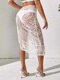 Buy SHEIN Swim Summer Beach Flower Embroidery Lotus Leaf Hem Cover Up Skirt in Pakistan
