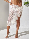 Buy SHEIN Swim Summer Beach Flower Embroidery Lotus Leaf Hem Cover Up Skirt in Pakistan