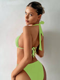 Buy SHEIN Swim Women's Solid Color Bikini Set With Circular Connection, Neck Tie, And Sexy Halter Design, For Beach Vacation,Summer Beach in Pakistan