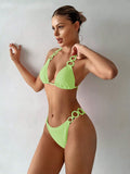 Buy SHEIN Swim Women's Solid Color Bikini Set With Circular Connection, Neck Tie, And Sexy Halter Design, For Beach Vacation,Summer Beach in Pakistan