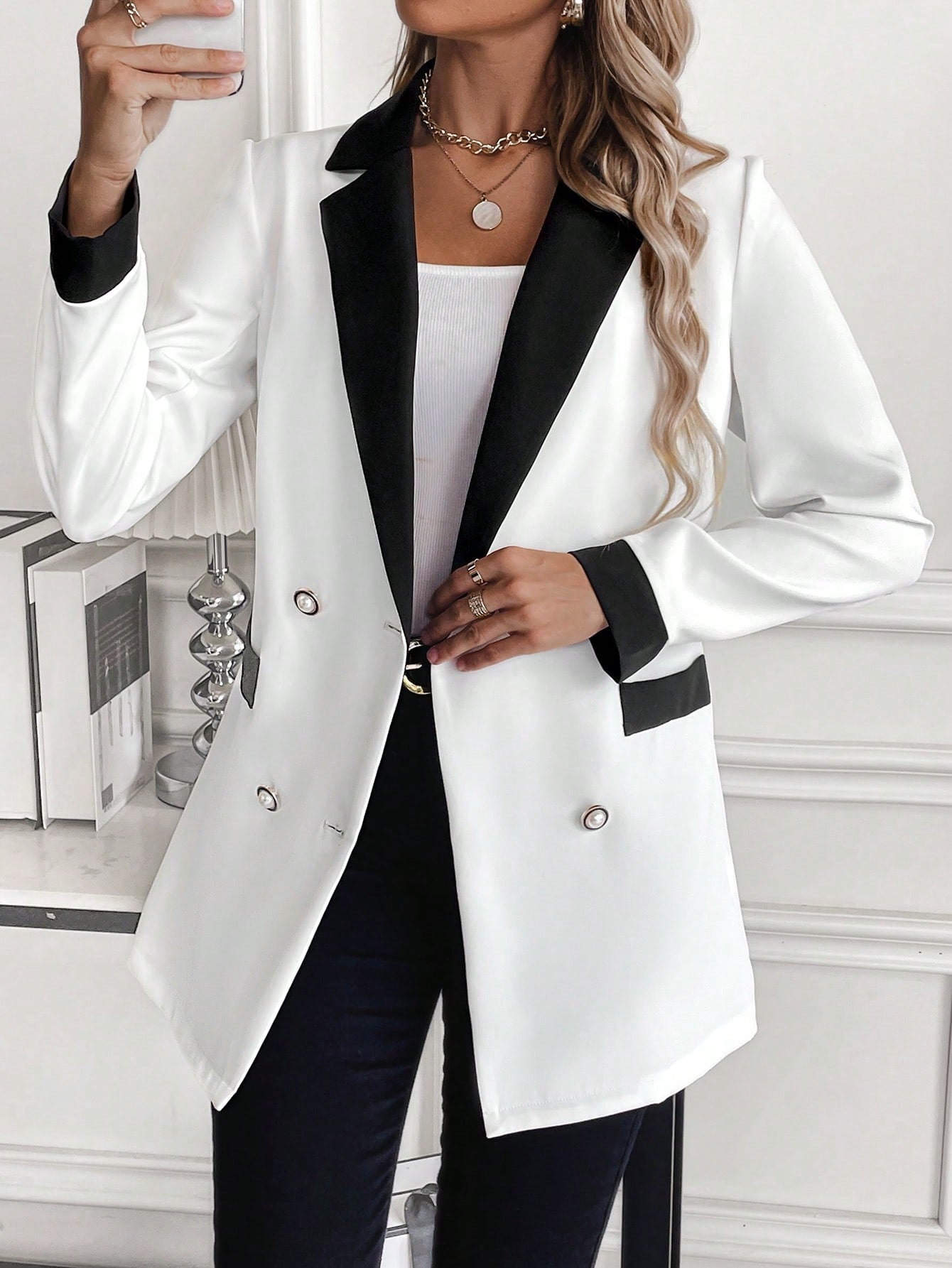 Buy SHEIN Unity Contrast Panel Double Breasted Blazer in Pakistan