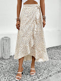 Buy SHEIN VCAY Ditsy Floral Print Ruffle Trim Tie Side Wrap Skirt in Pakistan