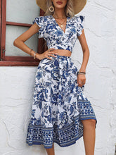 Buy SHEIN VCAY Floral Print Butterfly Sleeve Crop Top & Ruffle Hem Skirt in Pakistan