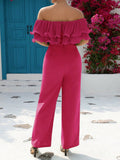 Buy SHEIN VCAY Off Shoulder Ruffle Trim Wide Leg Jumpsuit in Pakistan