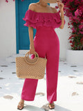 Buy SHEIN VCAY Off Shoulder Ruffle Trim Wide Leg Jumpsuit in Pakistan