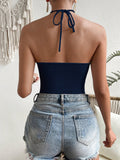 Buy SHEIN WYWH Solid Halter Neck Backless Cami Bodysuit in Pakistan
