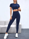 Buy SHEIN Yoga Basic Women's Seamless High Elasticity Sport Short Sleeve Top And Pants Set Workout Set in Pakistan