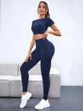 Buy SHEIN Yoga Basic Women's Seamless High Elasticity Sport Short Sleeve Top And Pants Set Workout Set in Pakistan