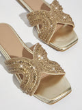 Buy SHEIN SHUZIA Embellished Open Toe Gold Slip On Sandals in Pakistan