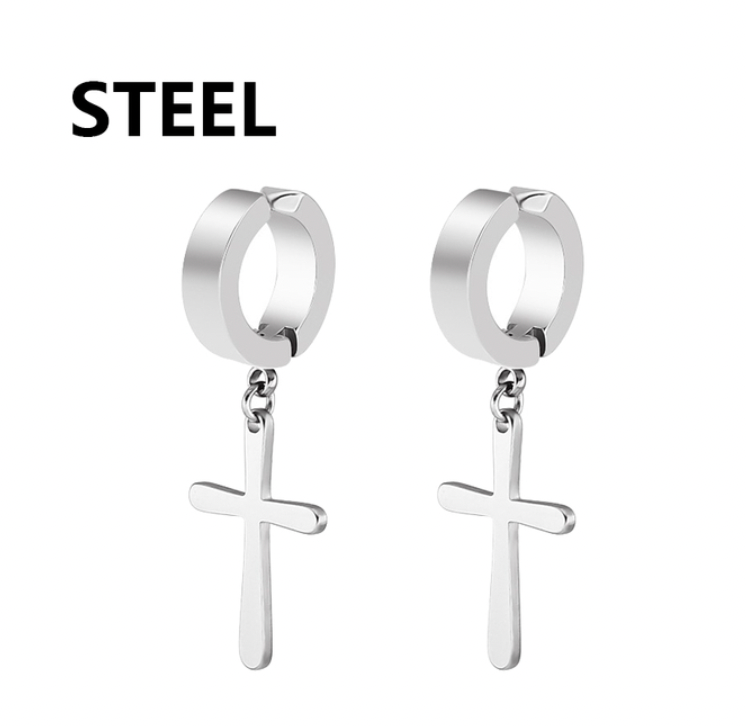 Buy Orb & Gravel Thick Cross Clip On Hoop Silver in Pakistan