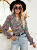 Buy Shein Notch Neck Puff Sleeve Ditsy Floral Blouse in Pakistan