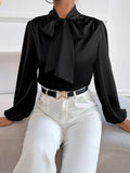 Buy Shein Satin Tie Neck Bishop Sleeve Blouse in Pakistan