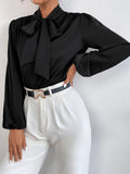Buy Shein Satin Tie Neck Bishop Sleeve Blouse in Pakistan