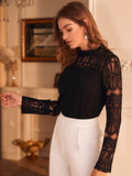 Buy SHEIN Sheer Mesh Panel Scallop Trim Blouse in Pakistan