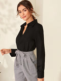 Buy Shein Solid Hiddened Button Placket Blouse in Pakistan