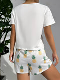Buy SHEIN CoupledUp Pineapple Print White Tee & Shorts PJ Set / Pajama Set in Pakistan
