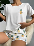 Buy SHEIN CoupledUp Pineapple Print White Tee & Shorts PJ Set / Pajama Set in Pakistan
