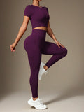 Buy SHEIN Slayoga Women Plain Solid Color Crew Neck Short Sleeve Top And Stretchy Seamless Long Pants Athletic Sportswear Set Workout Women Set Women Leggings Set in Pakistan
