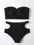 Buy SHEIN Solid Bikini Set Cut-Out Ring Linked Bandeau Bra & High Waisted Bottom 2 Piece Bathing Suit in Pakistan