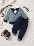 Buy SHEIN Souflis Baby Boy Striped Bow Front 2 In 1 Sweatshirt & Sweatpants in Pakistan