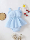Buy SHEIN Souflis Souflis Baby Girl Cute Summer Fashion Blue Striped Romper With Bow Shoulder Straps in Pakistan