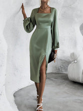 Buy SHEIN Square Neck Lantern Sleeve Split Thigh Satin Dress in Pakistan