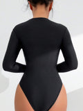 Buy SHEIN Swim Basics Women's One-Piece Swimsuit With Half Zipper Front And Long Sleeves For Swimming, Vocation,Summer Beach in Pakistan