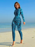 Buy SHEIN Swim Shayni Marble Print Zip Front Burkini With Beach Skirt Summer in Pakistan