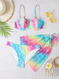 Buy SHEIN Swim Vcay Swim Suits For Women Summer Beach Ombre Fish Scales Print Bikini Set Scallop Trim Push Up Top & Bikini & Beach Skirt 3 Pieces Bikini in Pakistan