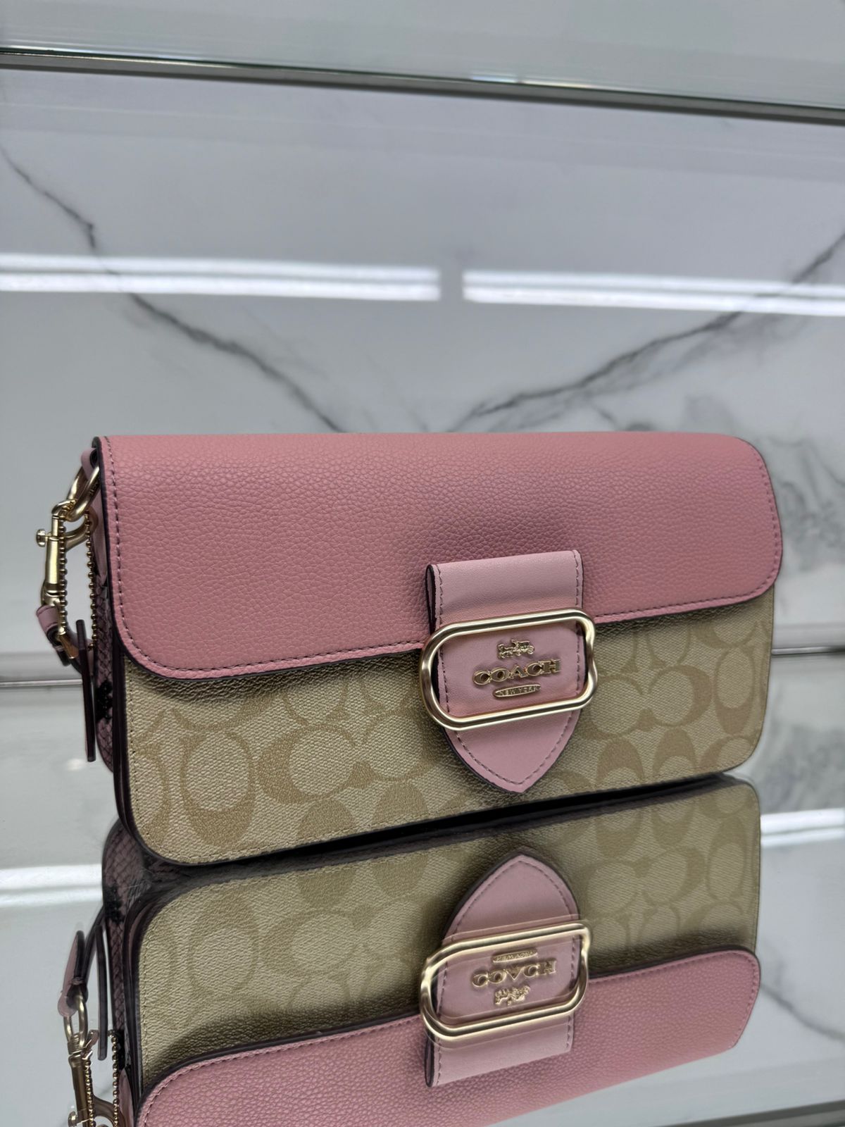 Buy Coach Morgan Monogram Shoulder Bag - Gold Powder Pink in Pakistan
