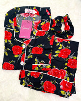 Buy Galaxy Boski Linen Printed Pajama with Scrunchie - Love Rose in Pakistan